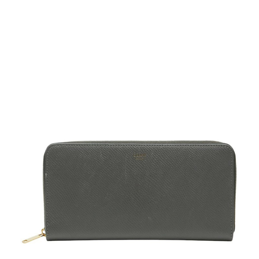 Celine Round Zip Long Wallet Gray Leather